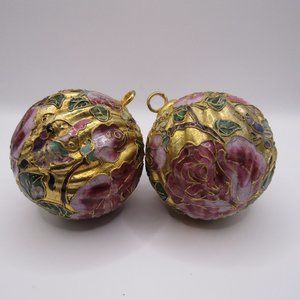 Two Vintage Cloisonné Enamel Floral Ball Ornaments